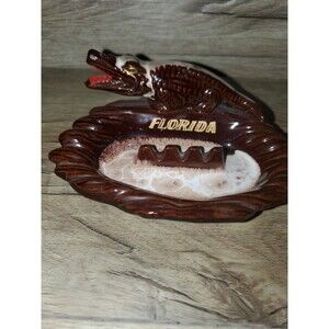 Vtg Souvenir  Florida ASHTRAY Alligator crocodile